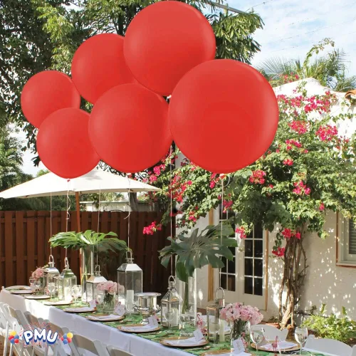 Vista 3 de PMU Globos de látex PartyTex de 36 pulgadas, color rojo rubí, paquete de 3