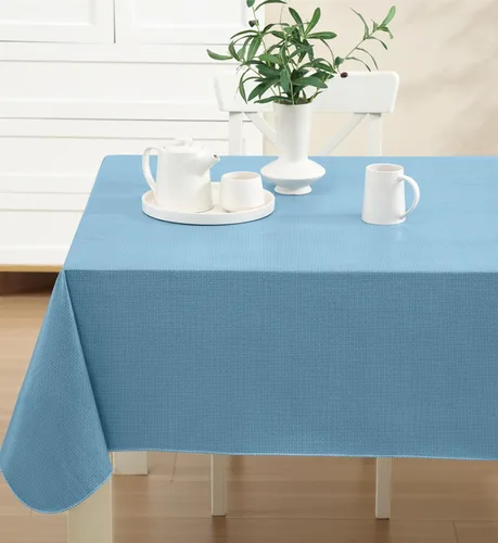 Vista 5 de Newbridge Basketweave - Mantel con parte trasera de franela de vinilo de color sólido, aspecto texturizado de tejido de cesta, mantel impermeable