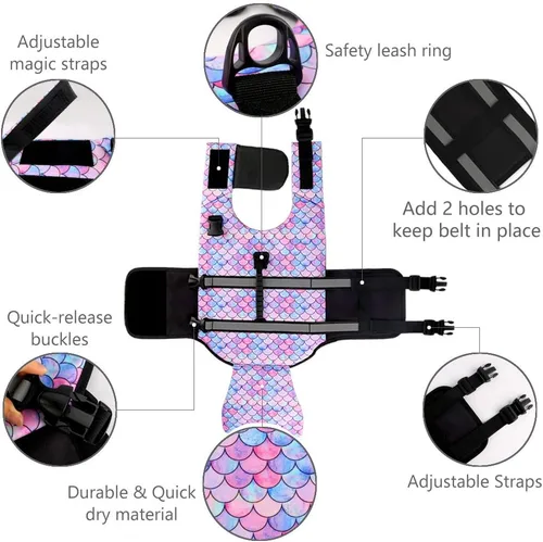 Vista 2 de Chaleco salvavidas para perros, tejido antidesgarros Ripstop, chaleco flotante ajustable para perros, reflectante, duradero, con asa de rescate