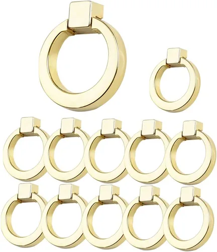 Vista 8 de Paquete de 12 pomos y tiradores de anillo de gabinete, manija de hardware de un solo agujero, manija de anillo negro para aparador, cajón, armario