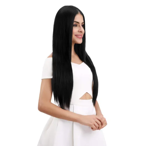 Vista 7 de REECHO - Juego de 4 extensiones de cabello sintético con clip de 12 pulgadas, 14 pulgadas y 16 pulgadas, lacio, largo y grueso, marrón oscuro