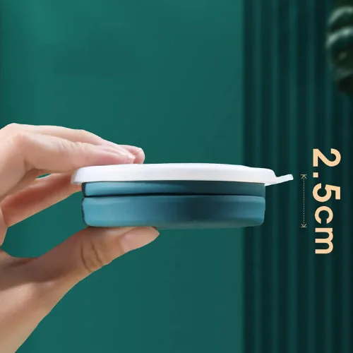 Vista 3 de Taza plegable de silicona portátil con cordón, tazas plegables resistentes al calor de 10.8fl oz con tapa, taza de viaje plegable para beber, taza