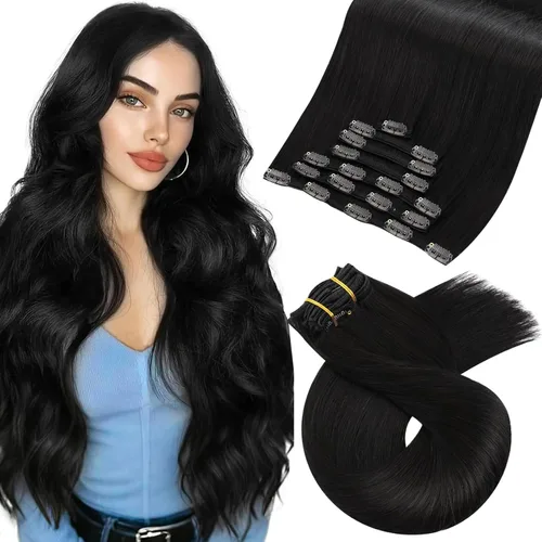 Vista 17 de Moresoo Extensiones de cabello humano con clip, balayage, color marrón oscuro a marrón dorado con clip, extensiones de cabello humano con clip, 5