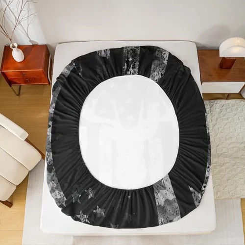 Vista 6 de Homewish Sábana bajera ajustable con diseño de bandera estadounidense de camuflaje para niños, tamaño individual, silueta de cuernos de ciervo