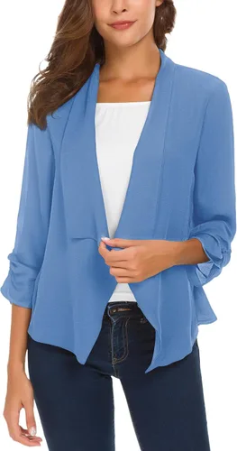 Vista 14 de Urban CoCo Blazer ligero de gasa fina con mangas fruncidas para mujer Negro
