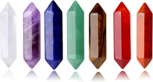 Vista 21 de Juego de 20 piedras de varita de cristales curativos, amatista natural, cuarzo rosa, cuarzo transparente, ojo de tigre, piedras preciosas