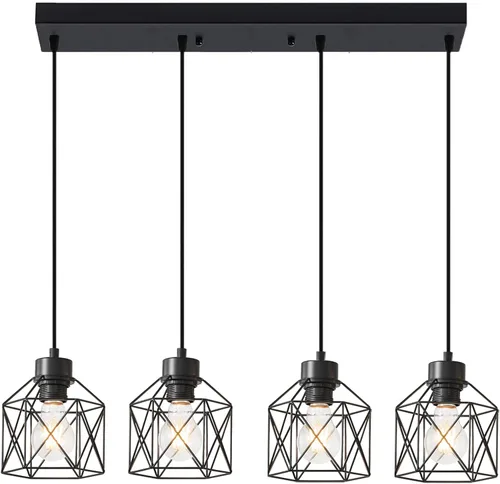 Vista 6 de Paquete de 3 lámparas colgantes colgantes, lámpara colgante industrial para comedor, dormitorio, pasillo, lámpara colgante de jaula de metal negro