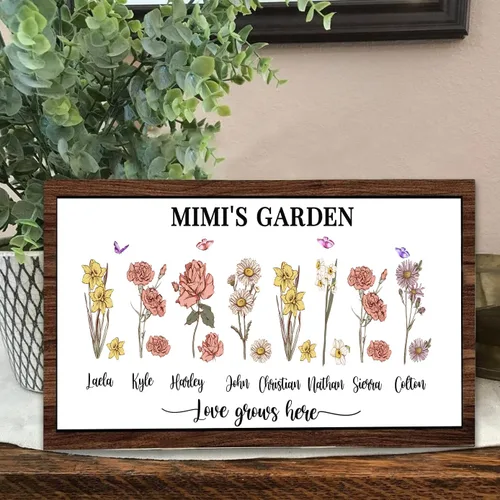 Vista 30 de Nazenti Letrero personalizado con marco de jardín de la abuela con nombres de nietos y flor de nacimiento para regalo del día de la madre, regalos