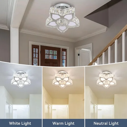 Vista 2 de FRIXCHUR Lámpara de Techo Moderna de Cristal Mini Lámpara de Araña LED Pequeña Lámpara de Araña de Flores para Sala de Estar Dormitorio Comedor
