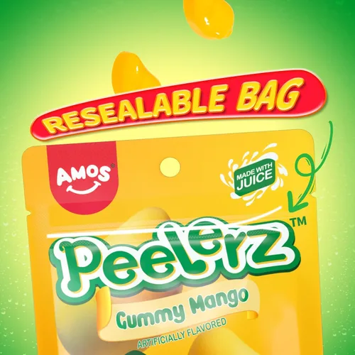 Vista 5 de Amos Peelerz Dulces Gomosos de Mango, Dulces Gomosos de Mango Pelables, Bolsa Resellable de 2.19 oz (Paquete de 3)