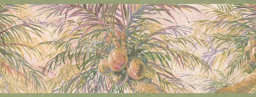 Vista 2 de Cocos en palmeras Blush Pink Papel pintado borde diseño retro, rollo 15' x 9