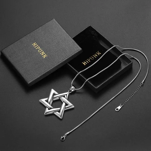 Vista 7 de Star of Magen David Necklace Mens 316L Stainless Steel Jewish Israel Hebrew Judaic Pendant Seal of Solomon Talisman Tantrism Hexagram Estrella