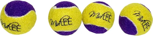 Vista 4 de Midlee Squeaky Mini pelota de tenis para perros de 1.5 pulgadas, paquete de 12 (amarillo/morado) Small Little Puppy Sized Tennis Balls