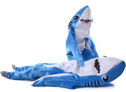 Vista 4 de Luxfan Disfraz de tiburón de vellón para adultos, talla única, disfraz de Halloween, disfraz divertido para cosplay