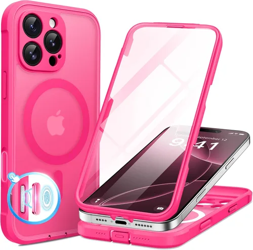 Vista 39 de BERFY Funda para iPhone 17 Pro Max, compatible con MagSafe, protector de pantalla de vidrio integrado, protección de cámara, funda de cuerpo