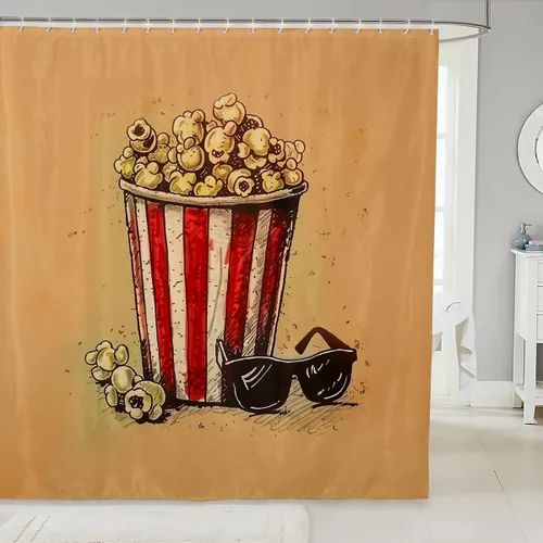 Vista 15 de Homewish Theater Cinema Poster Shower Curtain Set,Retro Movie Bathroom Curtain,Kids Girls Teens Popcorn Waterproof Fabrics Movie Night Bathroom