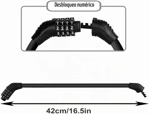 Vista 2 de Cable de bloqueo de bicicleta, cerradura de combinación de seguridad de 4 dígitos reiniciable, cadena de bloqueo de bicicleta antirrobo resistente