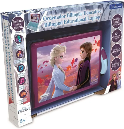 Vista 4 de LEXiBOOK Disney Frozen 2 - Laptop Educativo y Bilingüe Español/Inglés - Juguetes para Niñas con 124 Actividades para Aprender, Jugar Juegos y Música