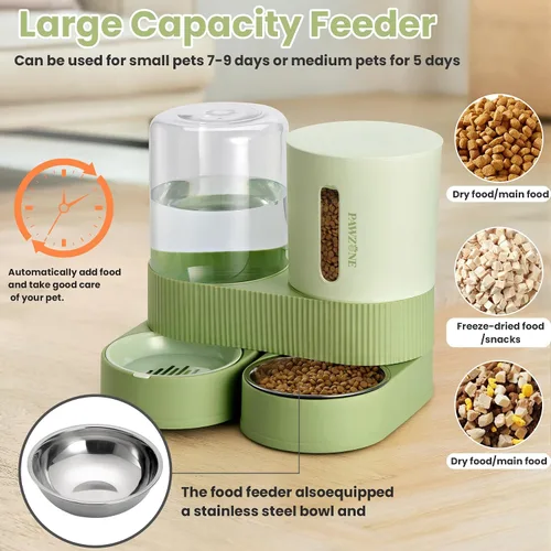 Vista 3 de Paquete de 2 alimentadores automáticos para gatos, dispensador de agua de acero inoxidable, alimentador de alimentos por gravedad y bebedero