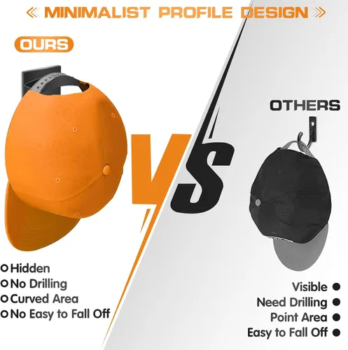 Vista 5 de Ganchos adhesivos para pared (12 unidades) - Estantes para sombreros de béisbol, diseño minimalista de estante para sombreros, colgadores