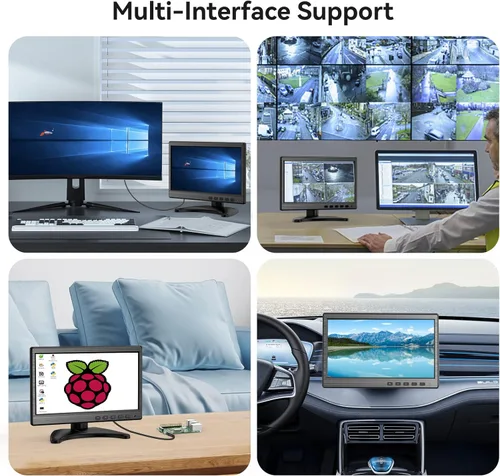 Vista 5 de Monitor de seguridad CCTV de 10,1 pulgadas, segundo monitor pequeño para vigilancia DVR/NVR, entradas HDMI VGA BNC AV, altavoces incorporados