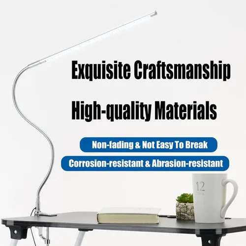Vista 5 de Lámpara de escritorio Brokimis con abrazadera, lámpara de mesa USB LED de 8W con clip para uñas, lámpara de cuidado ocular flexible de cuello