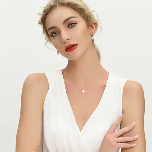Vista 2 de JO WISDOM Collar con colgante de perlas cultivadas de agua dulce de plata de ley 925 para mujeres y niñas
