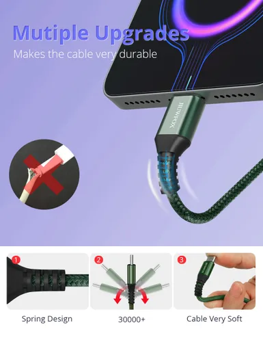 Vista 4 de JIUWFOX Paquete de 3 cables USB C a USB C de 10 pies de carga rápida de 60 W para iPad Pro/Air/mini, iPhone 17/17 Pro/17 Pro Max, Galaxy S25 S24 A56