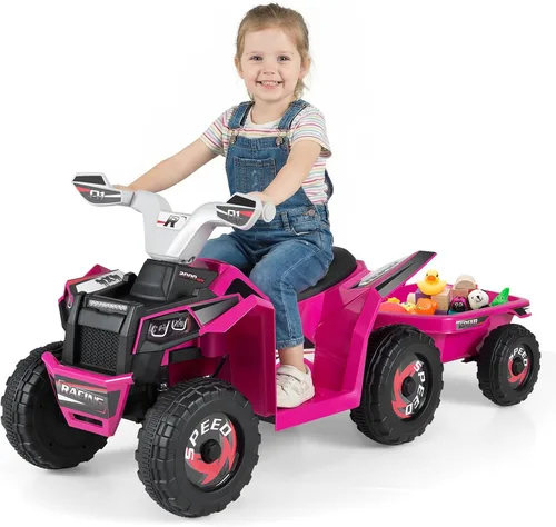 Vista 11 de Costzon Juguete ATV 2 en 1 6V para niños pequeños (con remolque, azul)