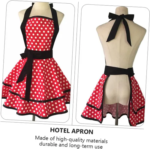 Vista 2 de BESPORTBLE Delantal de cocina de algodón con patrón de puntos de doble capa con correa para el cuello, delantal reutilizable para hombres y mujeres