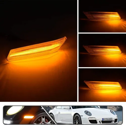 Vista 2 de 2 piezas de kit de luces de señal de giro laterales LED dinámicas secuenciales intermitentes para Porsche Carrera 2005-2013 para Boxster 987
