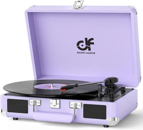 Vista 8 de Tocadiscos de vinilo Bluetooth, tocadiscos portátil vintage para maleta Rosa bebé