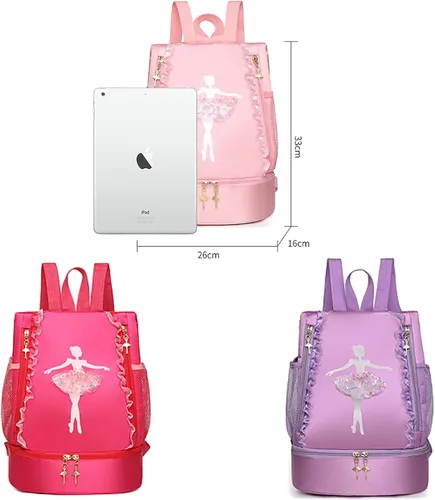 Vista 7 de Yitengteng Mochila de baile de ballet con compartimento separado para zapatos bolsa de bailarina para niñas pequeñas Rosado