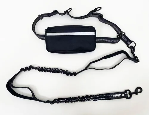 Vista 8 de Correa de perro manos libres con cinturón de cintura y bolsa grande, correa de cintura para pasear perros, correr, senderismo y trotar, asas