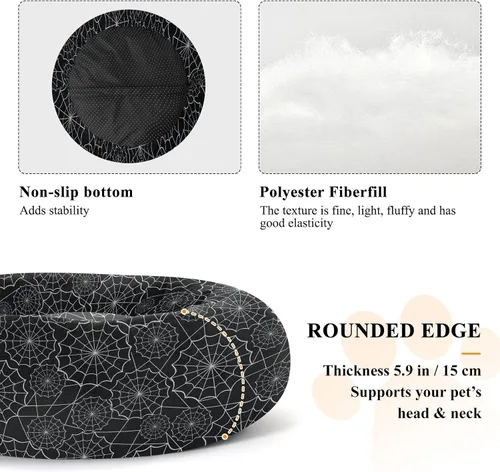 Vista 5 de Wudan Pet Cat Beds Donut Cuddler Fluffy Cat Cave Bed for Extra Small Size Pets Supplies XS Black and White Spiders Web