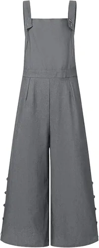 Vista 4 de Overol sin mangas para mujer estilo casual liso de verano pierna ancha con peto halter para mujer gris L