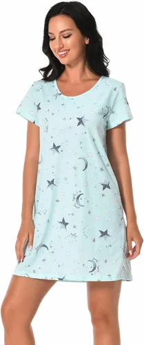 Vista 2 de Paquete de 3 camisones para mujer, de algodón suave, manga corta, camisas de noche con estampado para dormir