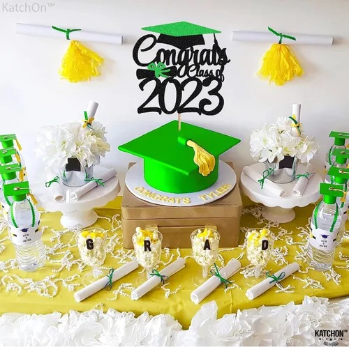 Vista 3 de KatchOn, Decoración para pastel de graduación con purpurina – grande, 6 pulgadas Decoración de pastel de felicitaciones clase de 2023