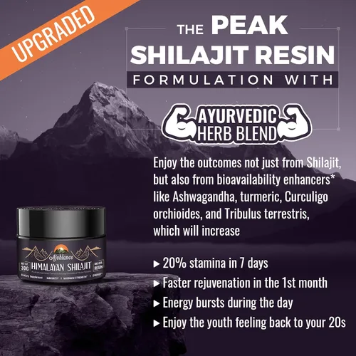 Vista 4 de Ajoblanco 600mg Resina de Shilajit Orgánico Natural del Himalaya - Resina de Shilajit de Oro del Himalaya con Mezcla Ayurvédica Orgánica de Alta