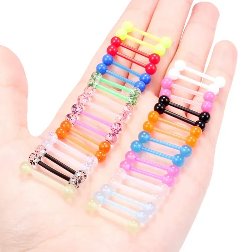 Vista 13 de Ftovosyo - Retenedor recto de aro para lengua o pezón calibre 14 G de 5/8 de pulgada (16 mm) que brilla en la oscuridad, de acrílico flexible; joyas