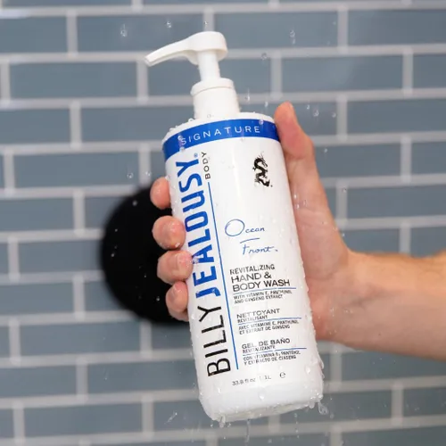 Vista 2 de Billy Jealousy Ocean Front Gel de baño revitalizante para hombres con vitamina E y pantenol limpia, suaviza y suaviza la piel, 1L