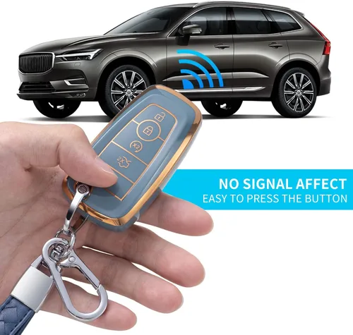 Vista 3 de Compatible con funda para llavero Ford con cordón de cuero, funda protectora para llave de automóvil Ford Explorer Fusion Escape F150 F250 F350 F450