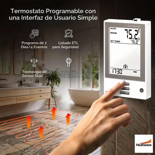 Vista 5 de Sistema de calefacción por piso radiante eléctrico con termostato programable GFCI requerido 120V, HW2012-100, 120.00 volts