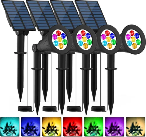 Vista 13 de T-SUNUS - Focos solares de paisaje que cambian de color, luces solares impermeables para exteriores, luz de estanque de jardín ajustable de 180°