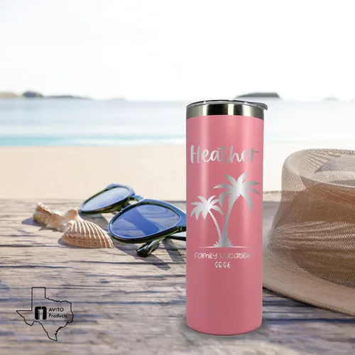 Vista 2 de Vaso de vacaciones personalizado de 20 onzas, vaso con tapa y pajilla, vasos de vacaciones familiares, vaso de vacaciones en la playa, regalo