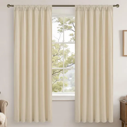 Vista 2 de LAMIT - Paneles de terciopelo beige para sala de estar de 72 pulgadas de largo, elegantes cortinas aisladas térmicamente e insonorizadas