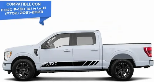 Vista 4 de Bubbles Designs Adhesivos de rayas de montaña Compatibles con Ford F150 de todas las generaciones (2900B) - Vinilo negro con acabado metálico