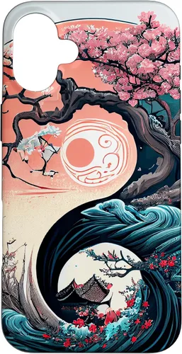 Vista 22 de Funda para iPhone 11 Pro Max Yin Yang Cherry Blossom Bonsái y Great Wave