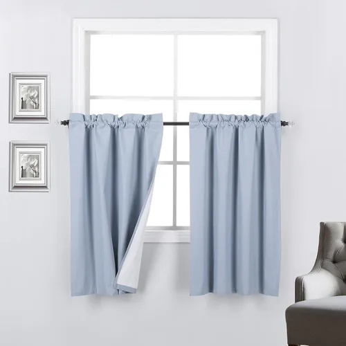 Vista 25 de 2 paneles de cortinas opacas con aislamiento térmico y forro blanco en la parte trasera para ventana de bloqueo de luz para cualquier ventana
