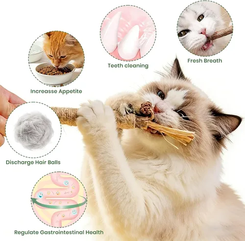 Vista 4 de Cat Chew Toys for Bored Indoor Cats,12 Pack Natural Catnip Silvervine Sticks for Kittens Teeth Cleaning&3 Pack Cat Chew Ropes for Anxiety